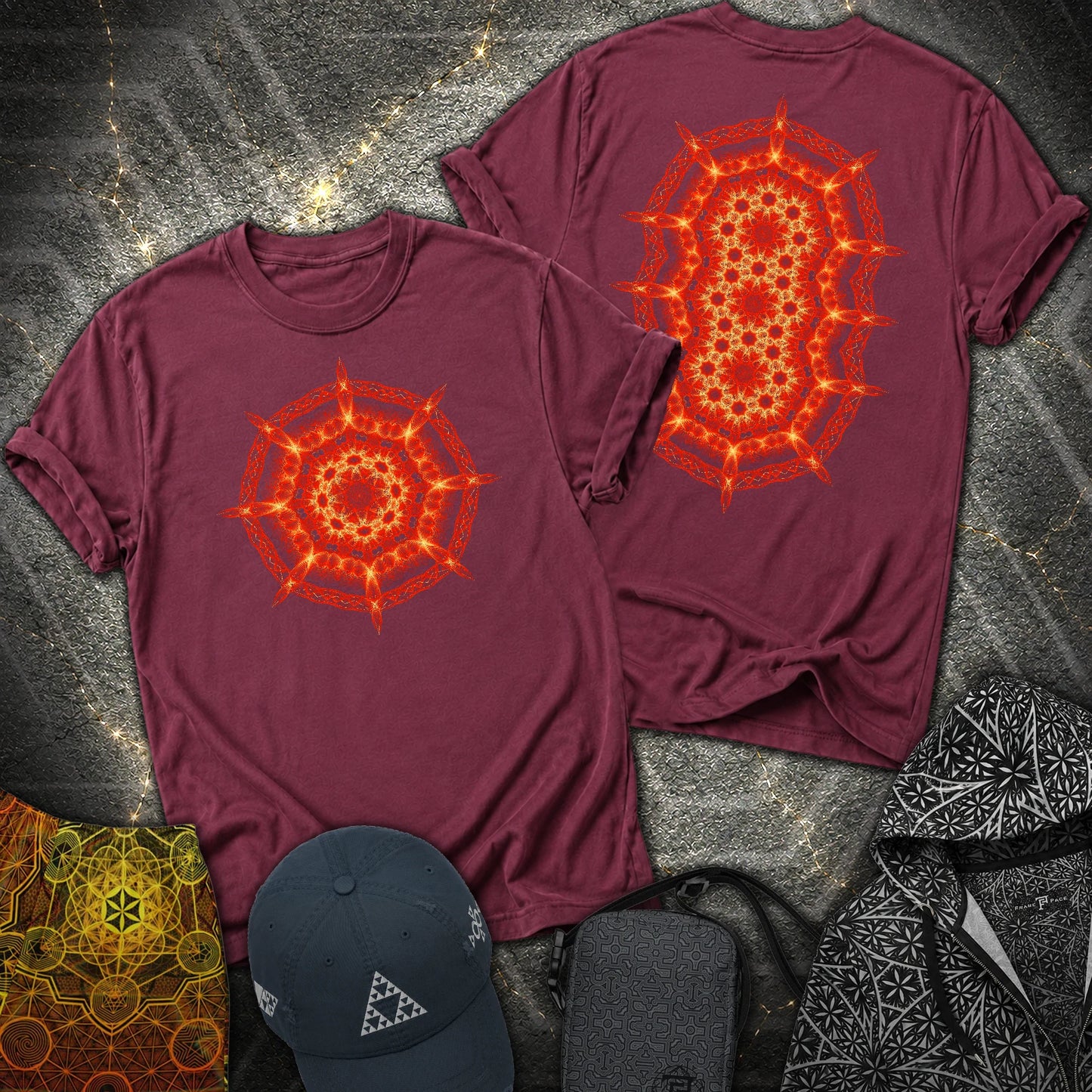Radiant Geometry Portal Mandala 2 Sided T-Shirt - Radiant Geometry Portal Mandala 2 Sided T-Shirt - Maroon