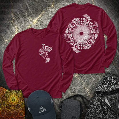 Mushroom Heart Mushroom Iris 2 Sided - Mushroom Heart Mushroom Iris 2 Sided Long Sleeve Shirt - Maroon