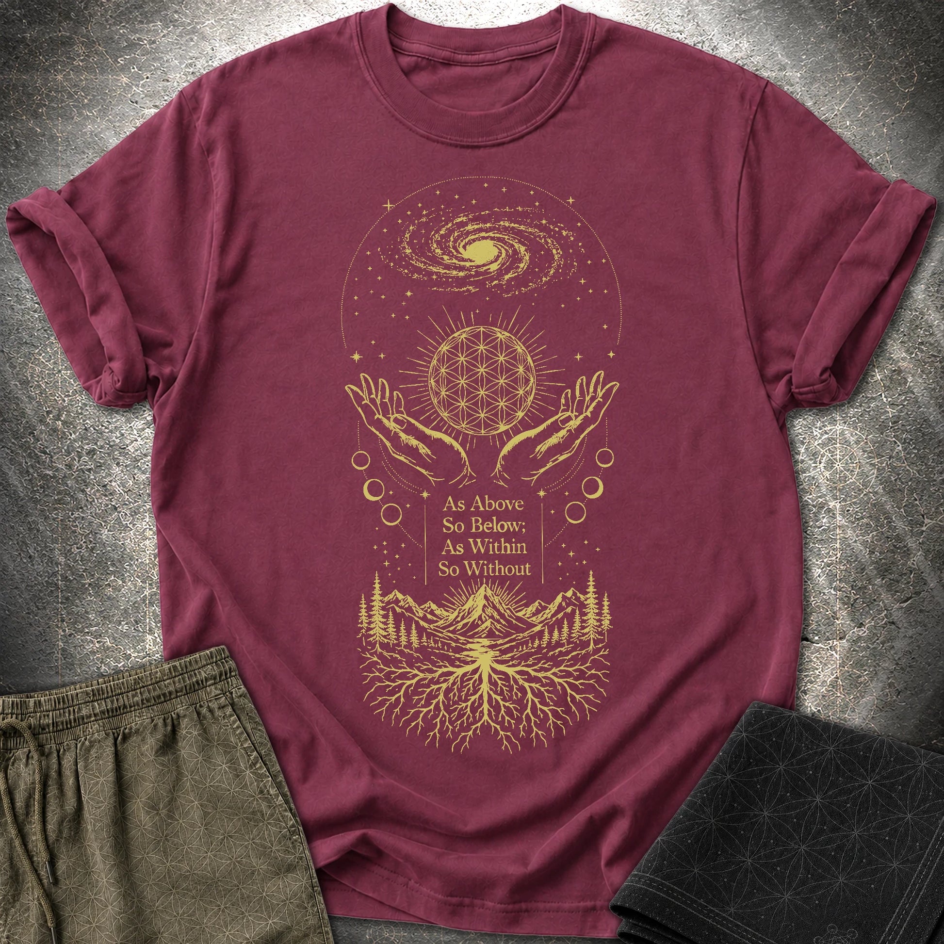 As Above So Below Flower Of Life - As Above So Below Flower Of Life T-Shirt - Maroon