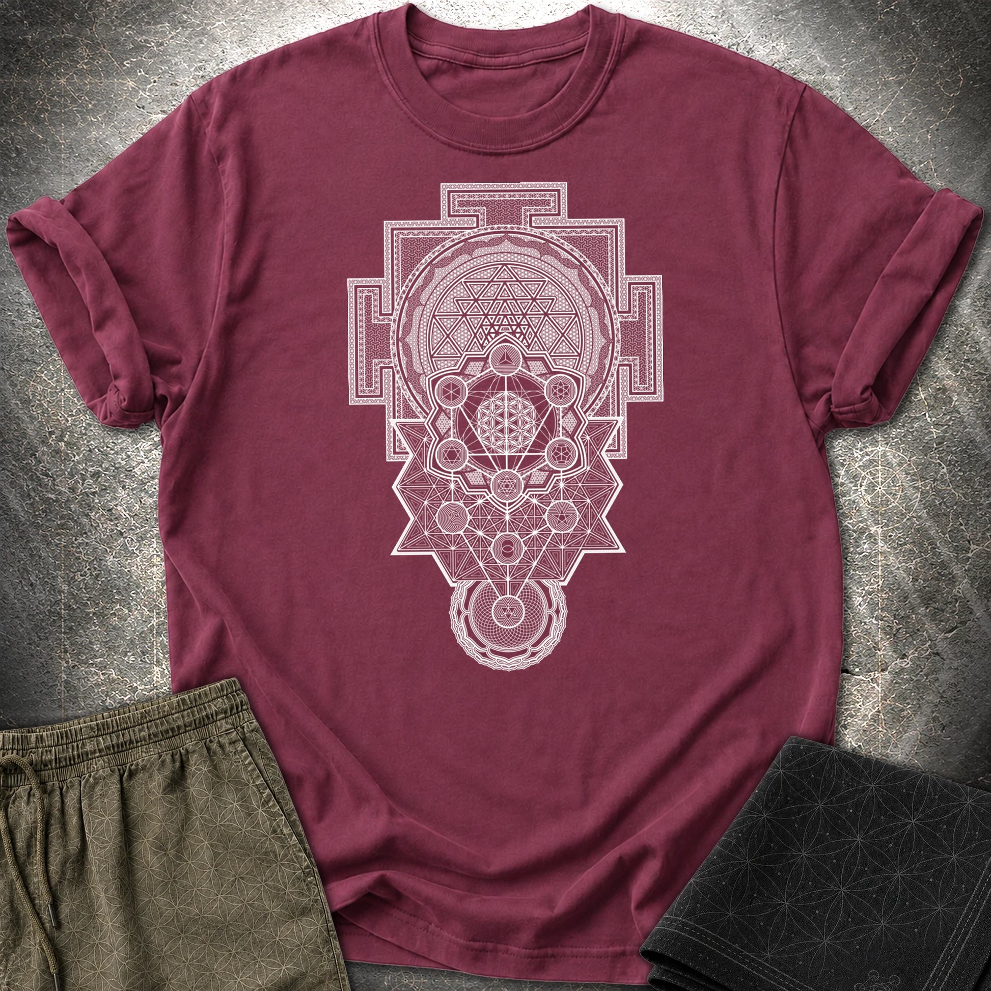 Sacred Geometry Encyclopedia T-Shirt - Sacred Geometry Encyclopedia T-Shirt - Maroon