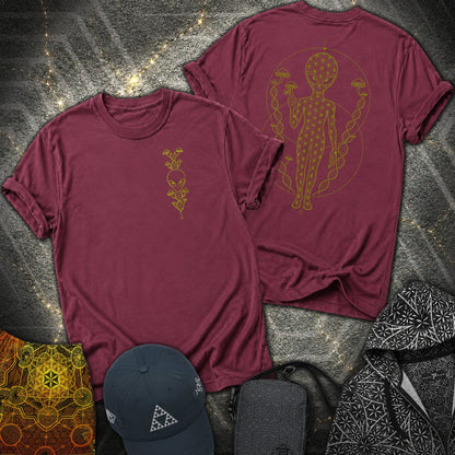 Alien Mushroom DNA 2 Sided T-Shirt - Alien Mushroom DNA 2 Sided T-Shirt - Maroon