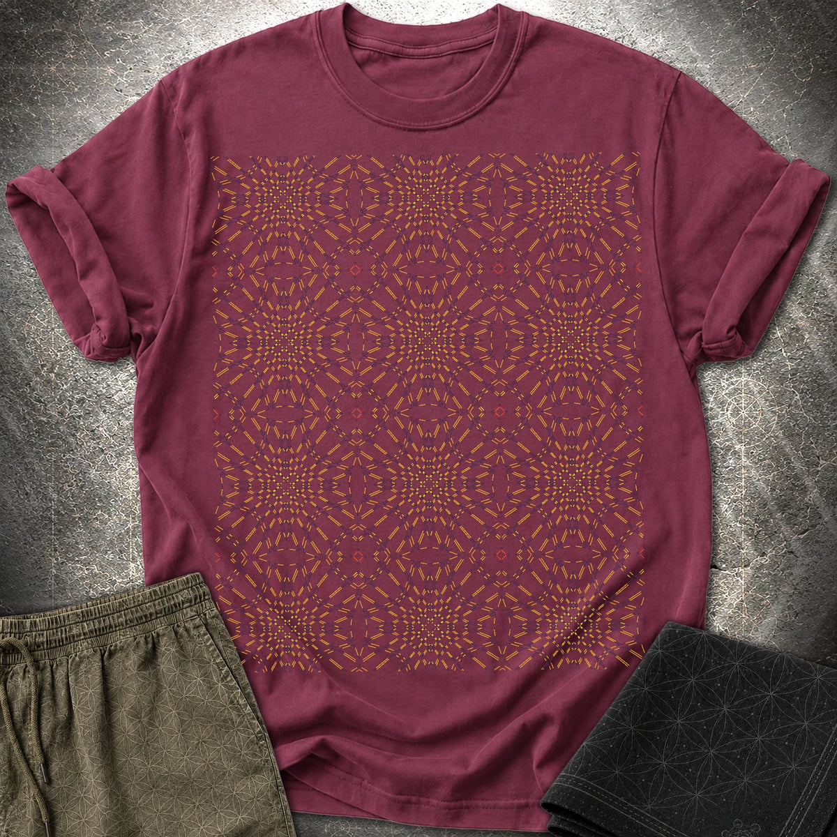 Psychedelic Geometric Kaleidoscope Boho Pattern T-Shirt - Psychedelic Geometric Kaleidoscope Boho Pattern T-Shirt - Maroon