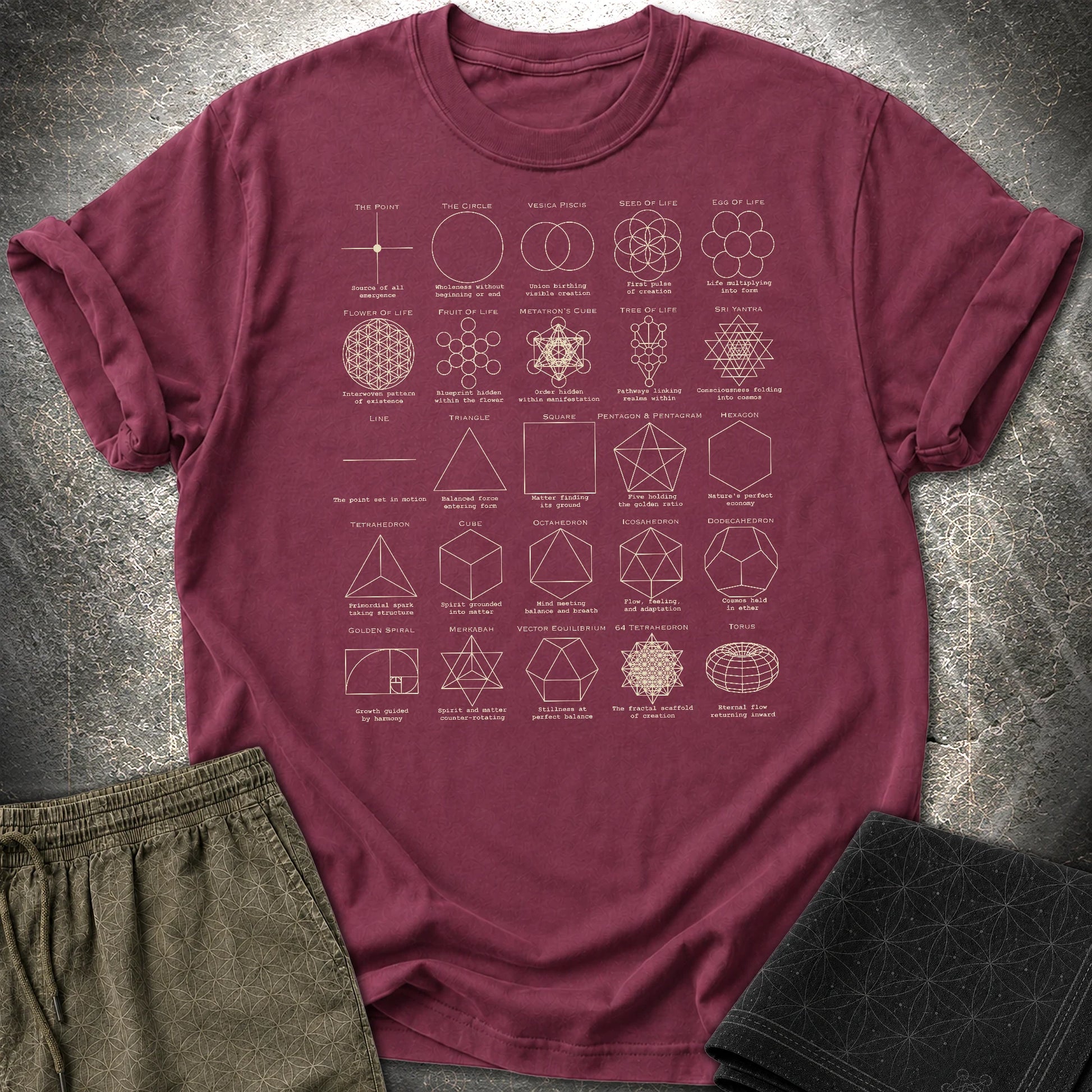 Sacred Geometry Figures T-Shirt - Sacred Geometry Figures T-Shirt - Maroon