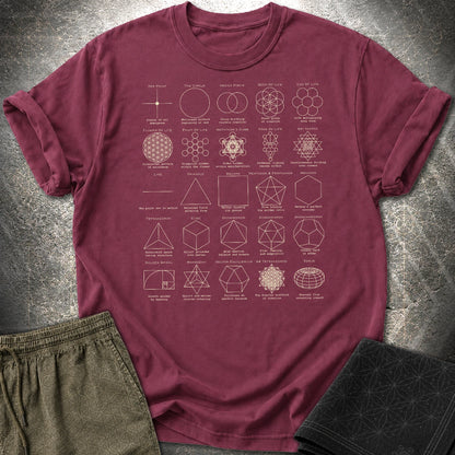 Sacred Geometry Figures T-Shirt - Sacred Geometry Figures T-Shirt - Maroon