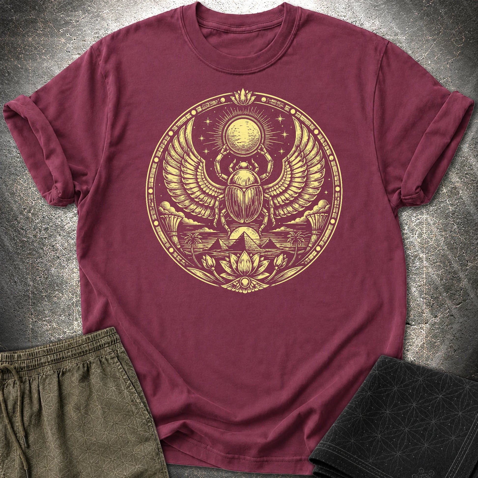 Winged Scarab of the Sun - Winged Scarab of the Sun T-Shirt - Maroon