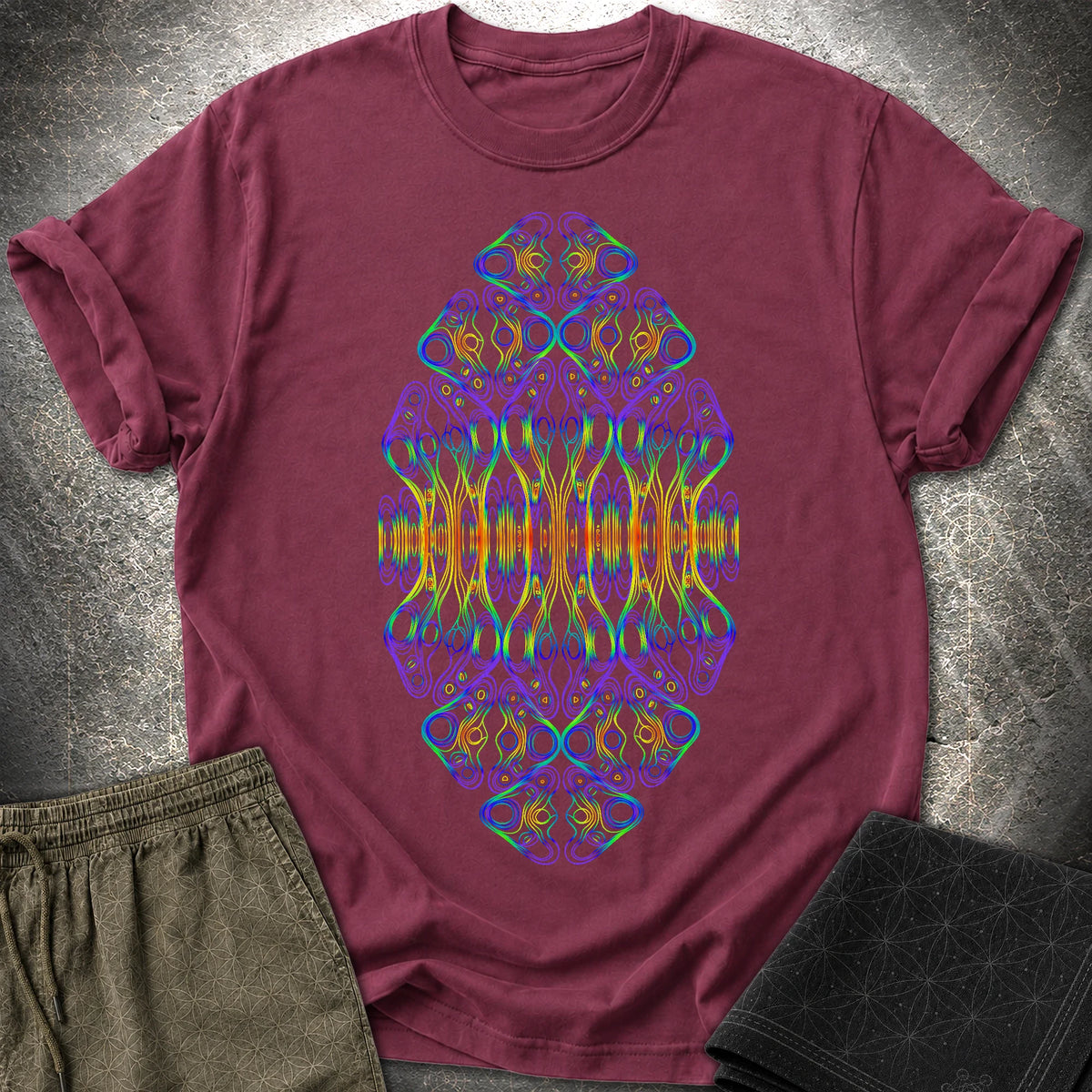 Psychedelic Rainbow Trippy Kaleidoscope Rave T-Shirt - Psychedelic Rainbow Trippy Kaleidoscope Rave T-Shirt - Maroon