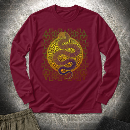 Shipibo Kene Cosmic Snake - Shipibo Kene Cosmic Snake Long Sleeve Shirt - Maroon