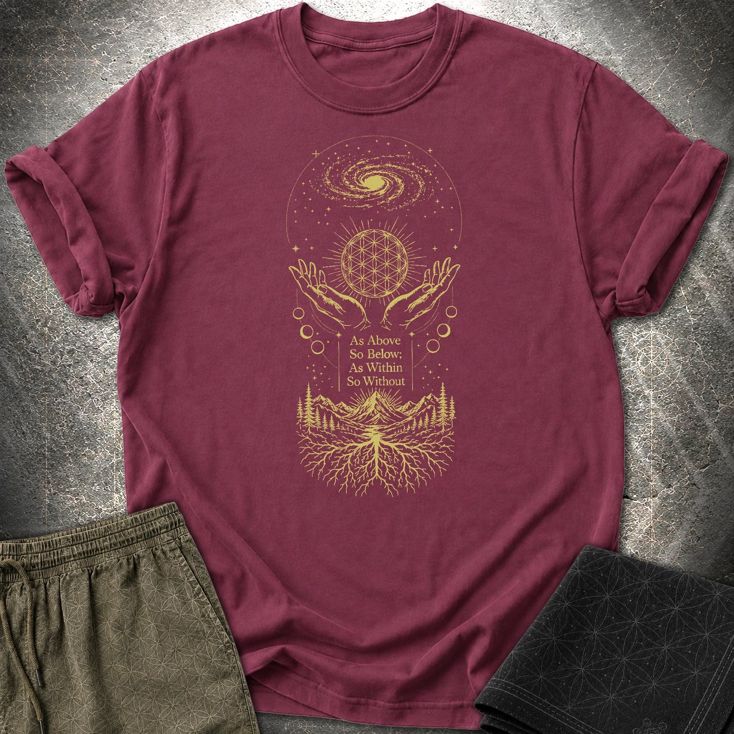 As Above So Below Flower Of Life T-Shirt - As Above So Below Flower Of Life T-Shirt - Maroon