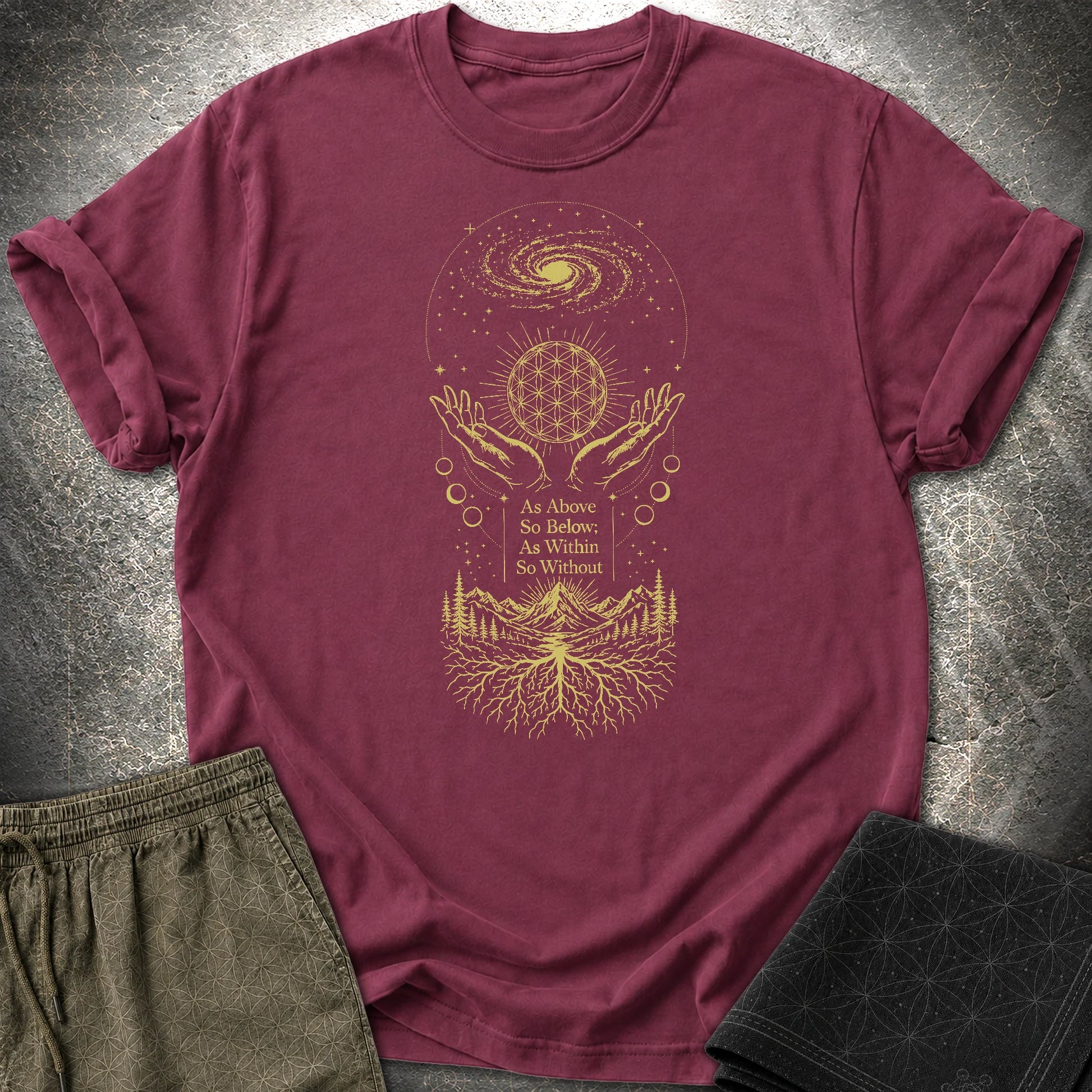 As Above So Below Flower Of Life T-Shirt - As Above So Below Flower Of Life T-Shirt - Maroon