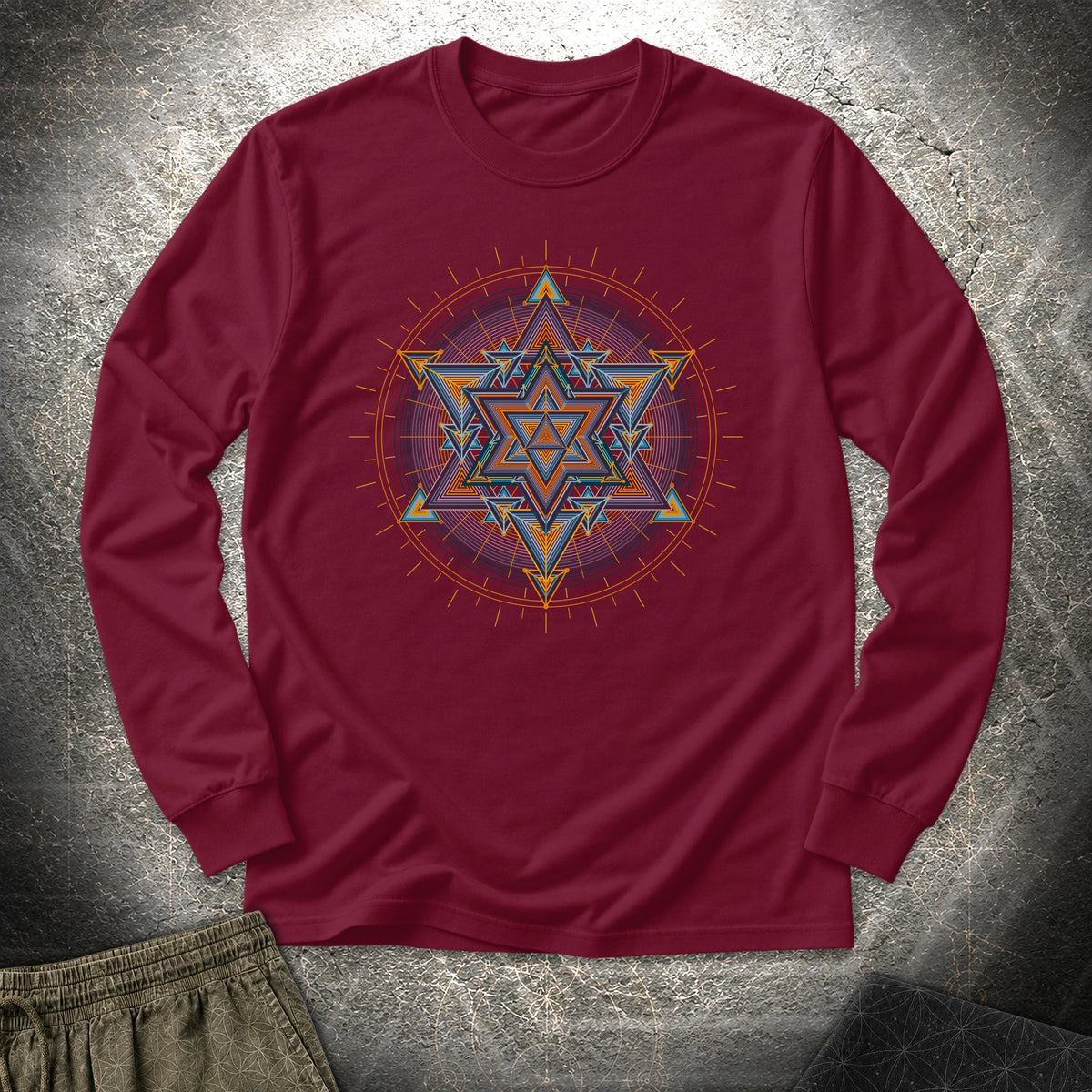 Merkaba Light Matrix - Merkaba Light Matrix Long Sleeve Shirt - Maroon