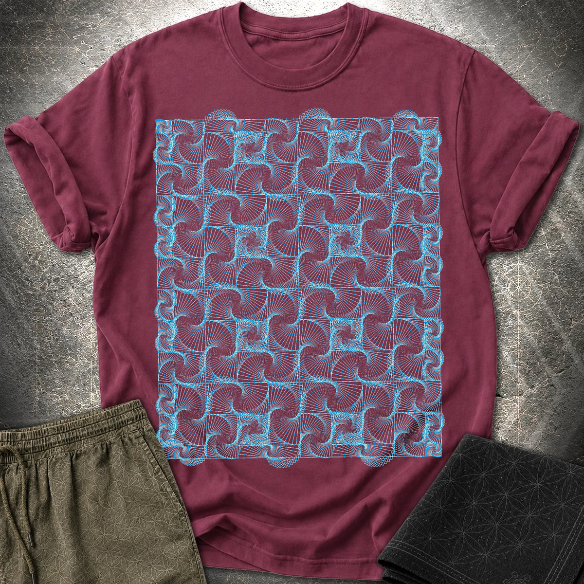 Psychedelic Spiral Optical Illusion Trippy Geometric T-Shirt - Psychedelic Spiral Optical Illusion Trippy Geometric T-Shirt - Maroon