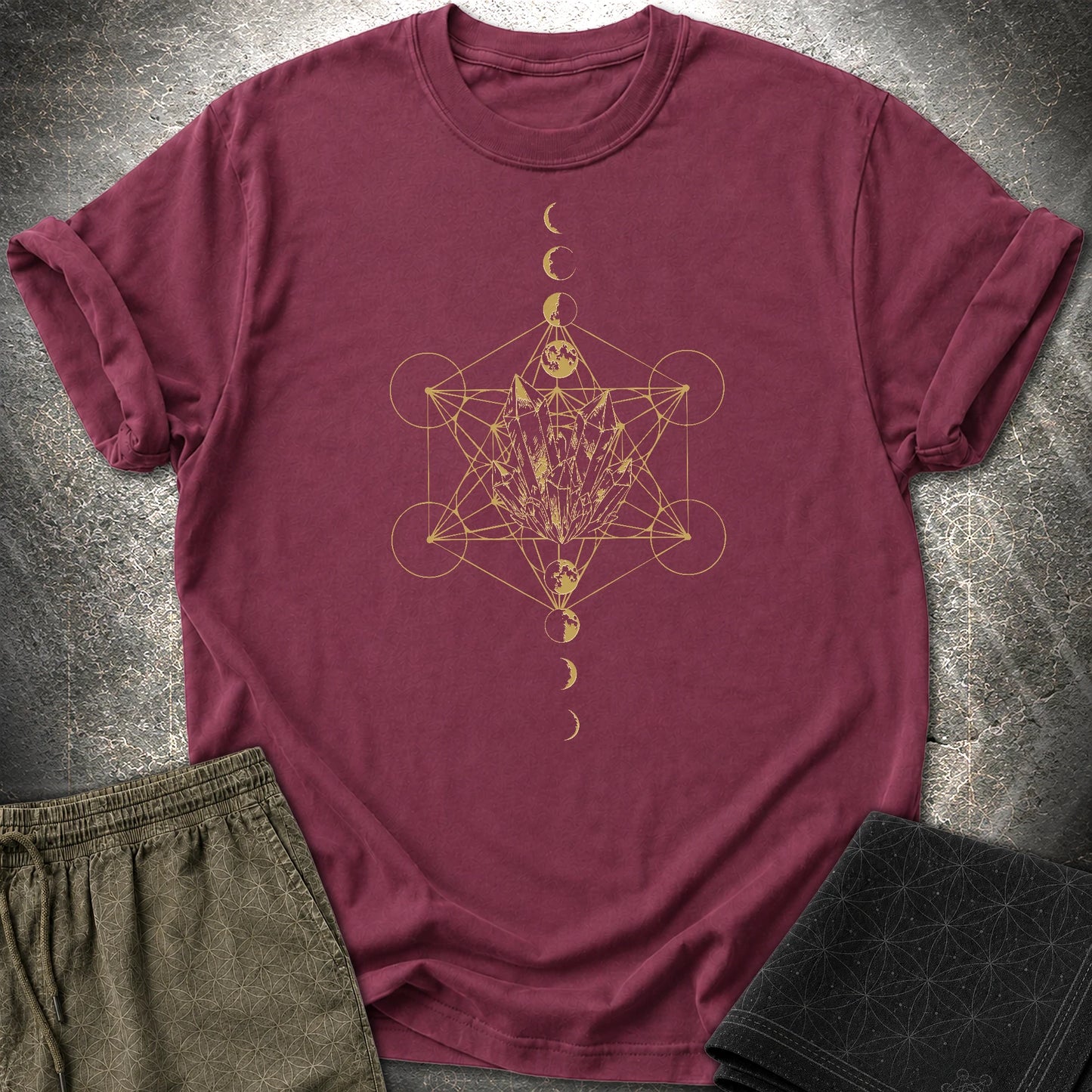 Metatron Crystal Moon Phases - Metatron Crystal Moon Phases T-Shirt - Maroon