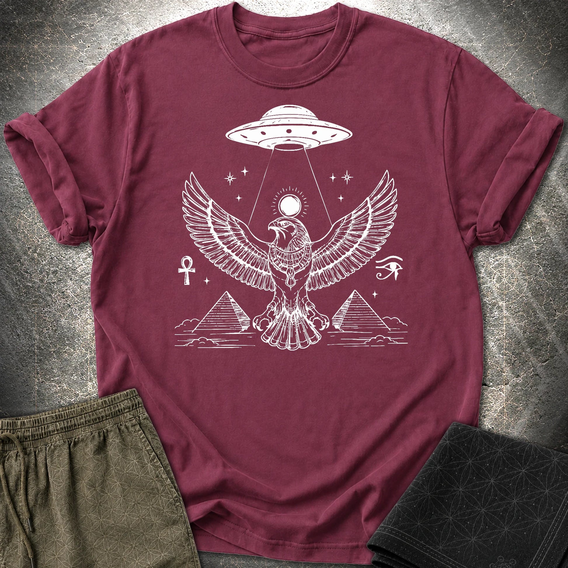 Solar Falcon Beneath the Starship - Solar Falcon Beneath the Starship T-Shirt - Maroon