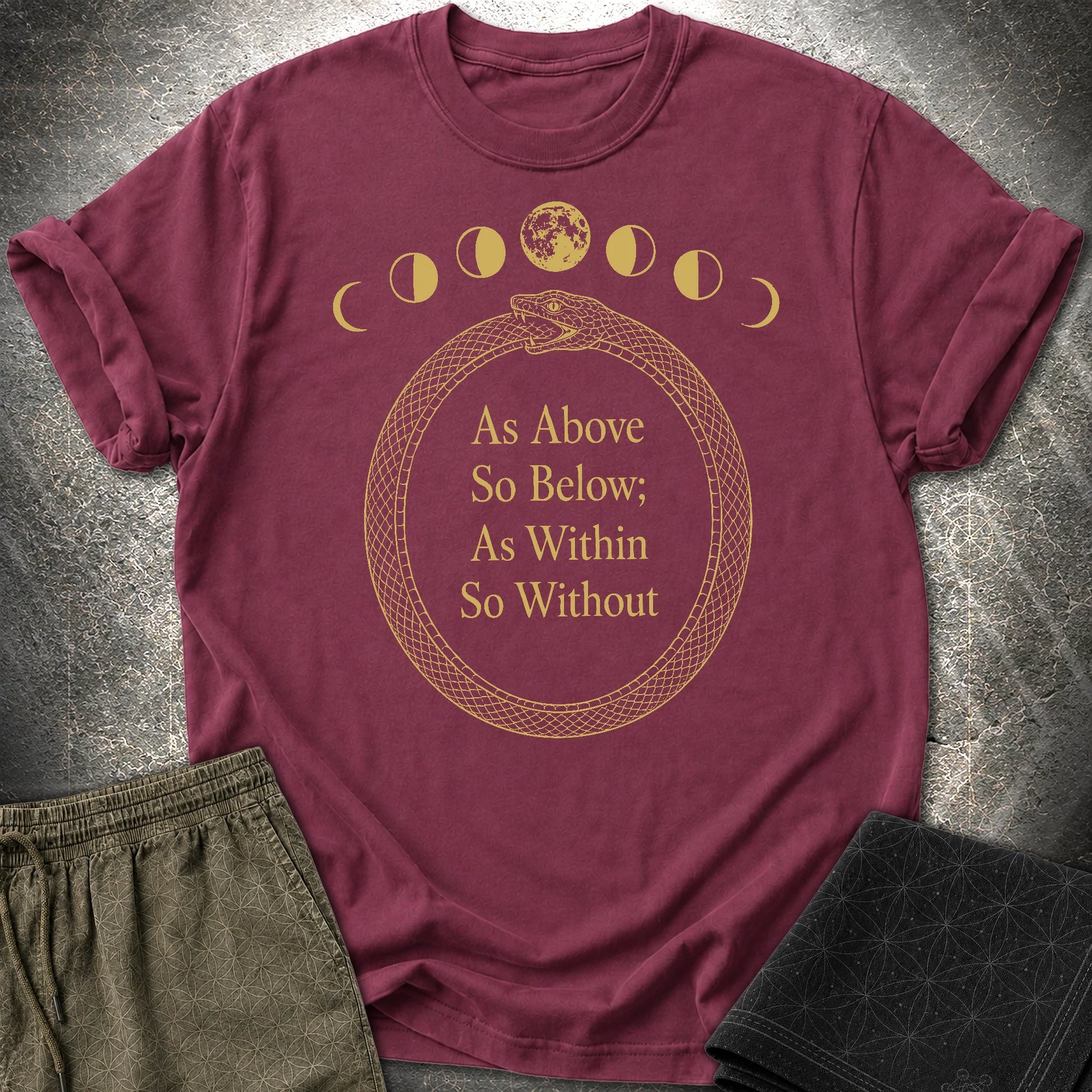 As Above So Below Gold Ouroboros - As Above So Below Gold Ouroboros T-Shirt - Maroon