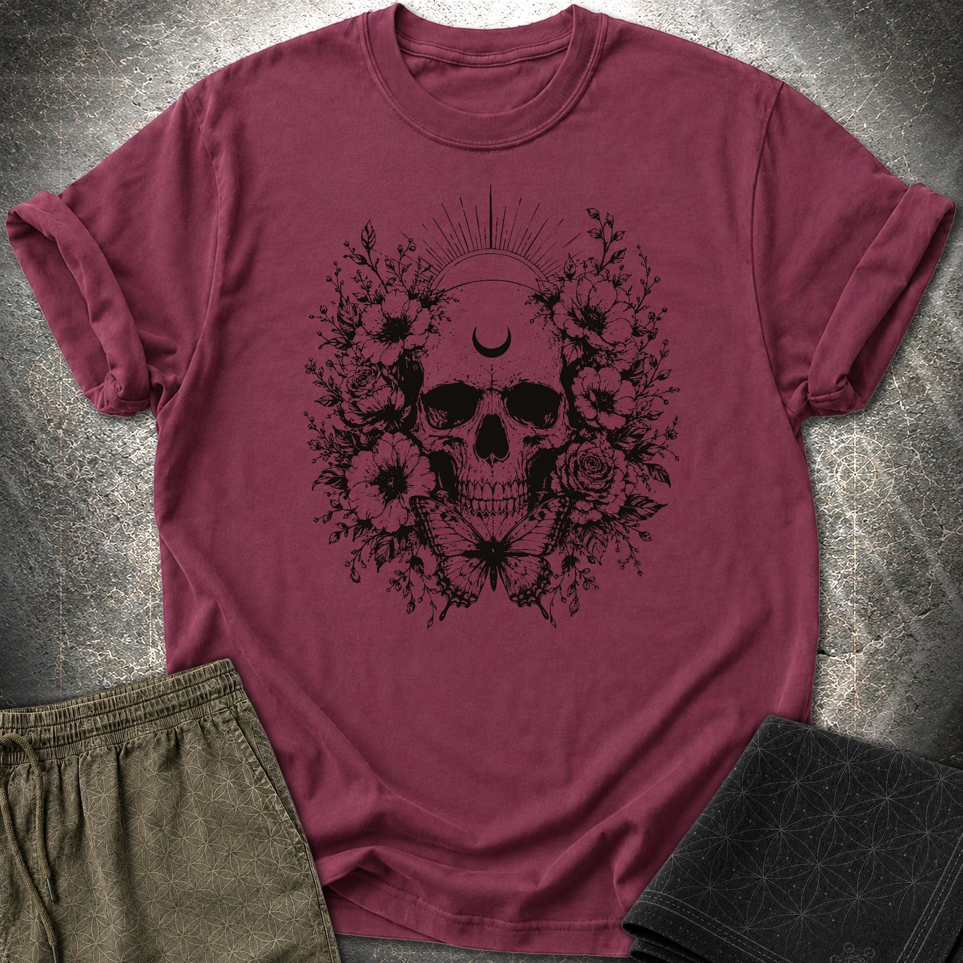 Moon Phases Moth - Moon Phases Moth T-Shirt - Maroon