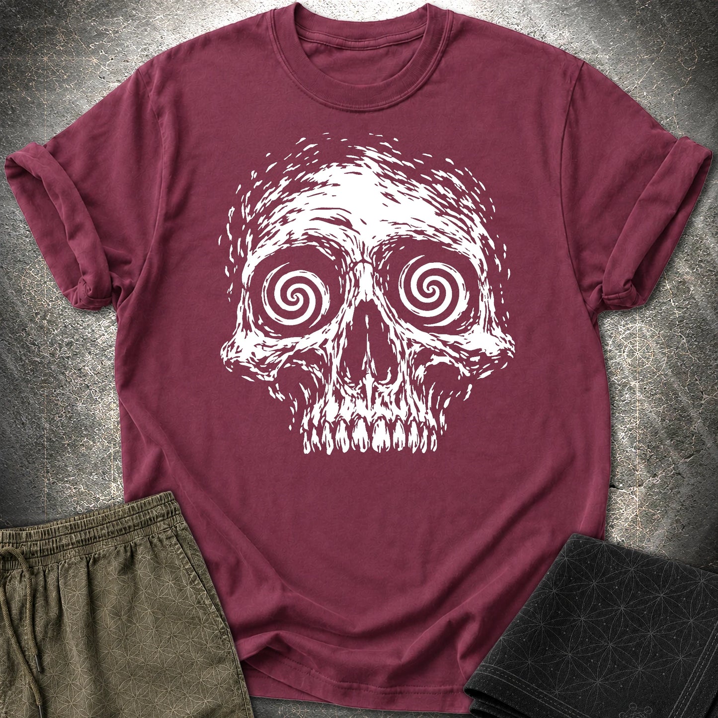 Hypnotic Skull T-Shirt - Hypnotic Skull T-Shirt - Maroon