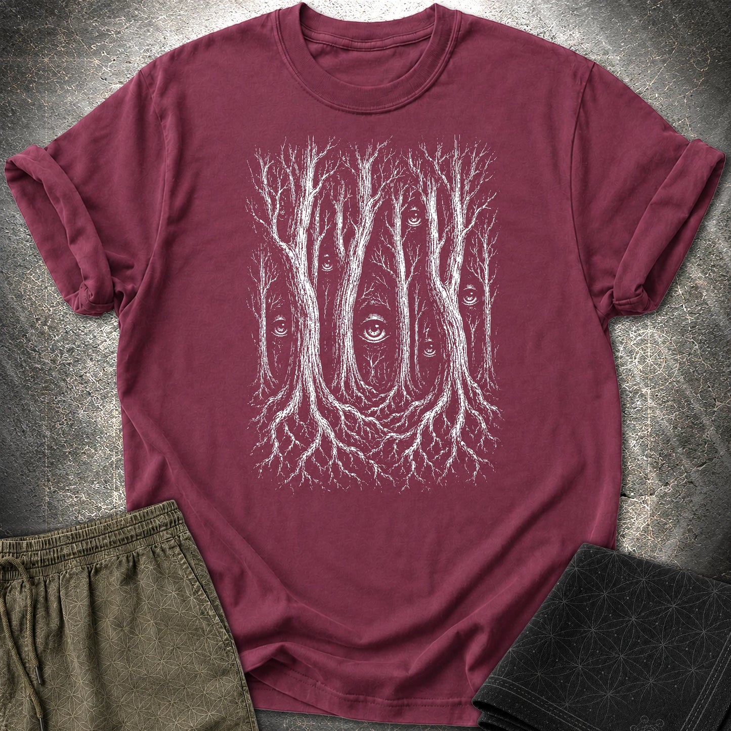 Forest Consciousness Watching T-Shirt - Forest Consciousness Watching T-Shirt - Maroon