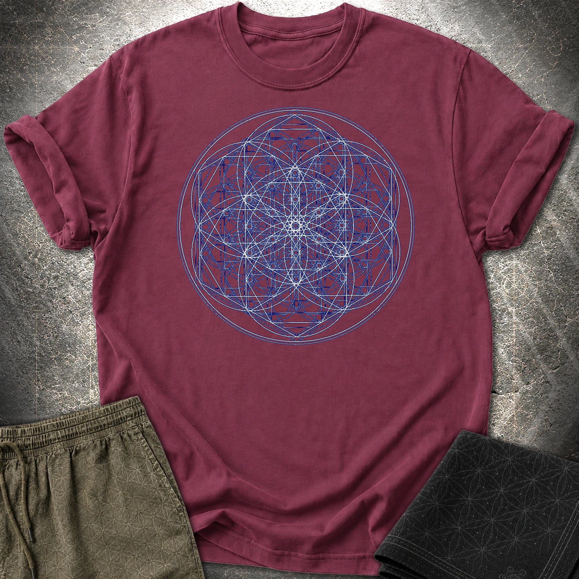 Sacred Flower Grids T-Shirt - Sacred Flower Grids T-Shirt - Maroon