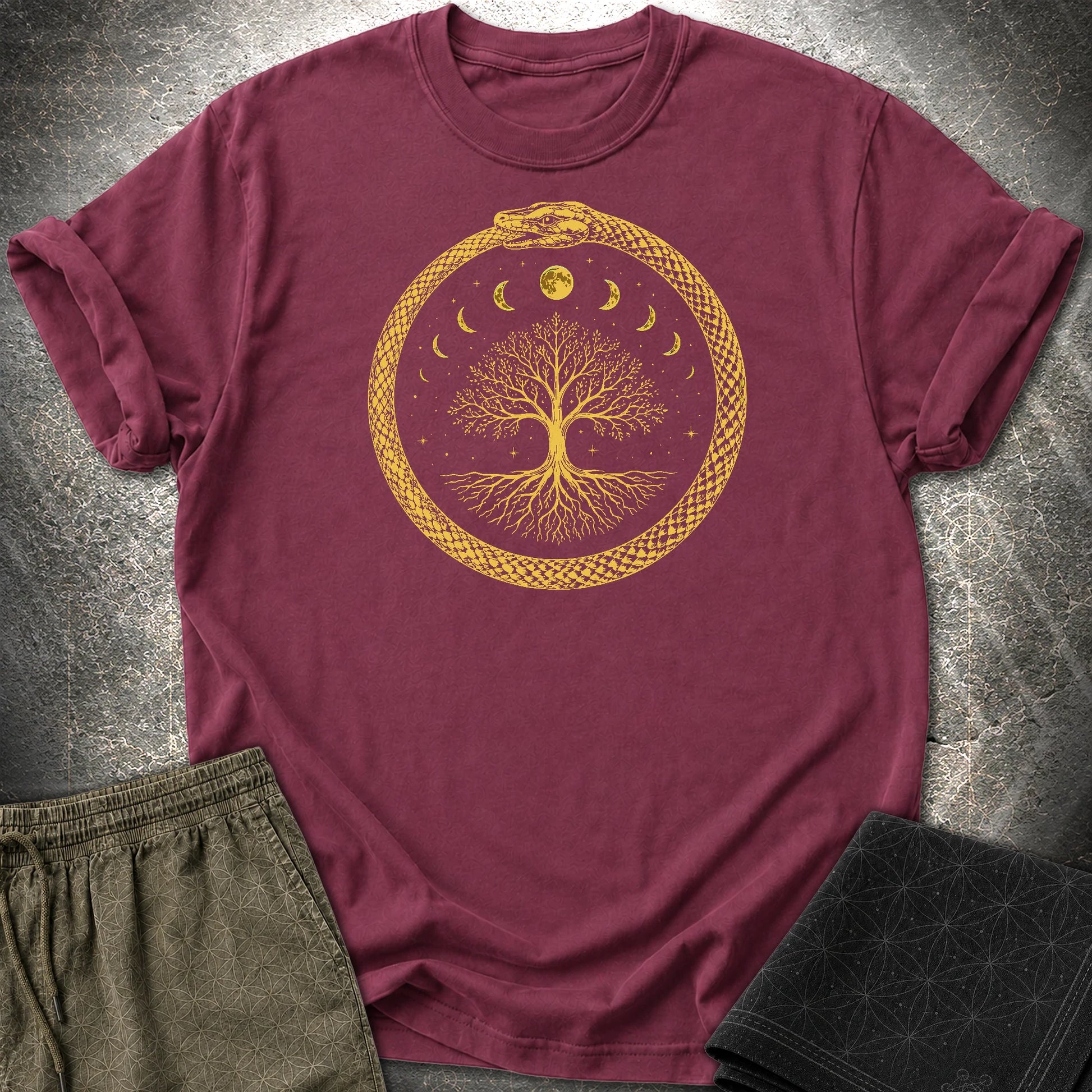 Ouroboros Moon Tree T-Shirt - Ouroboros Moon Tree T-Shirt - Maroon