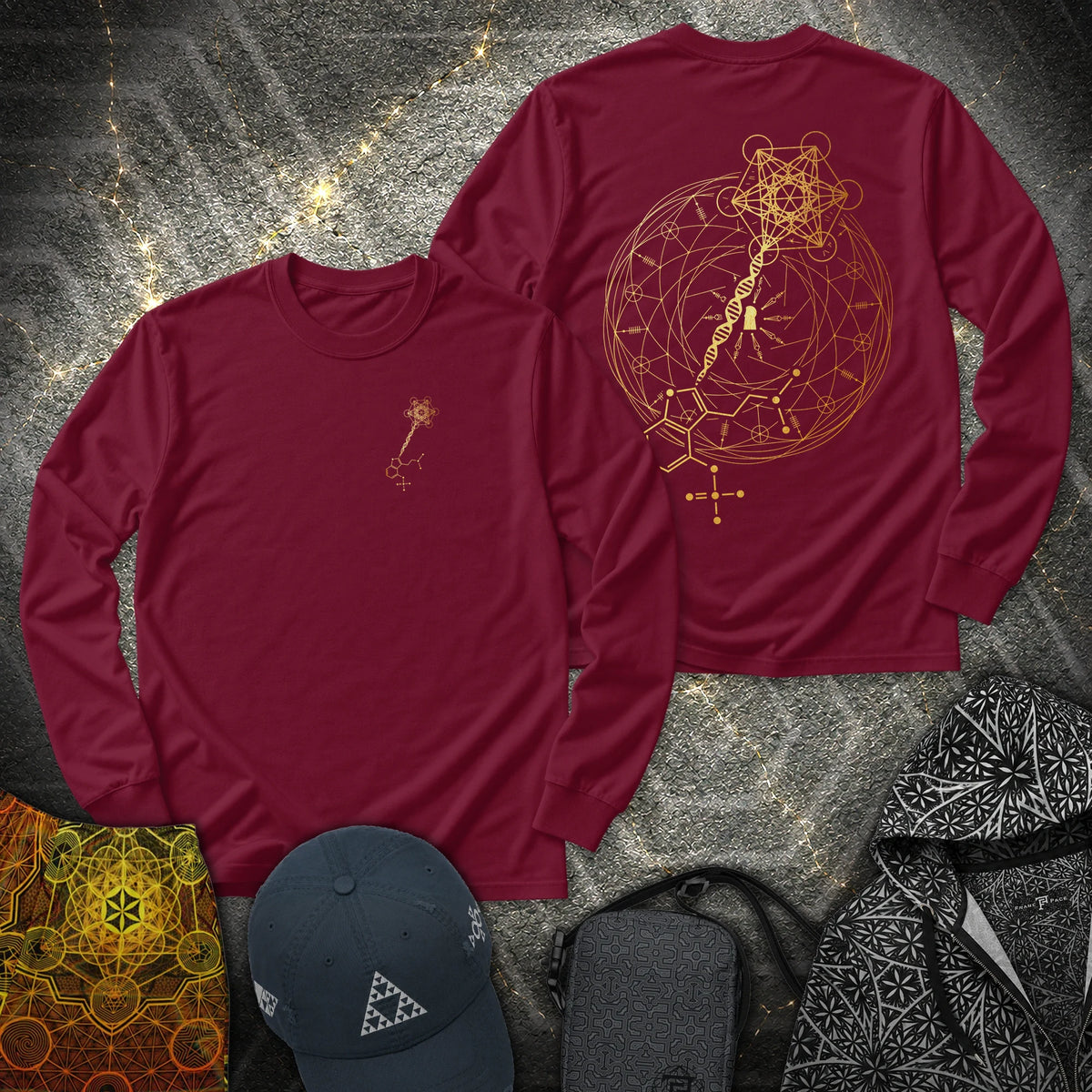 Psilocybin Key To Universe 2 Sided - Psilocybin Key To Universe 2 Sided Long Sleeve Shirt - Maroon