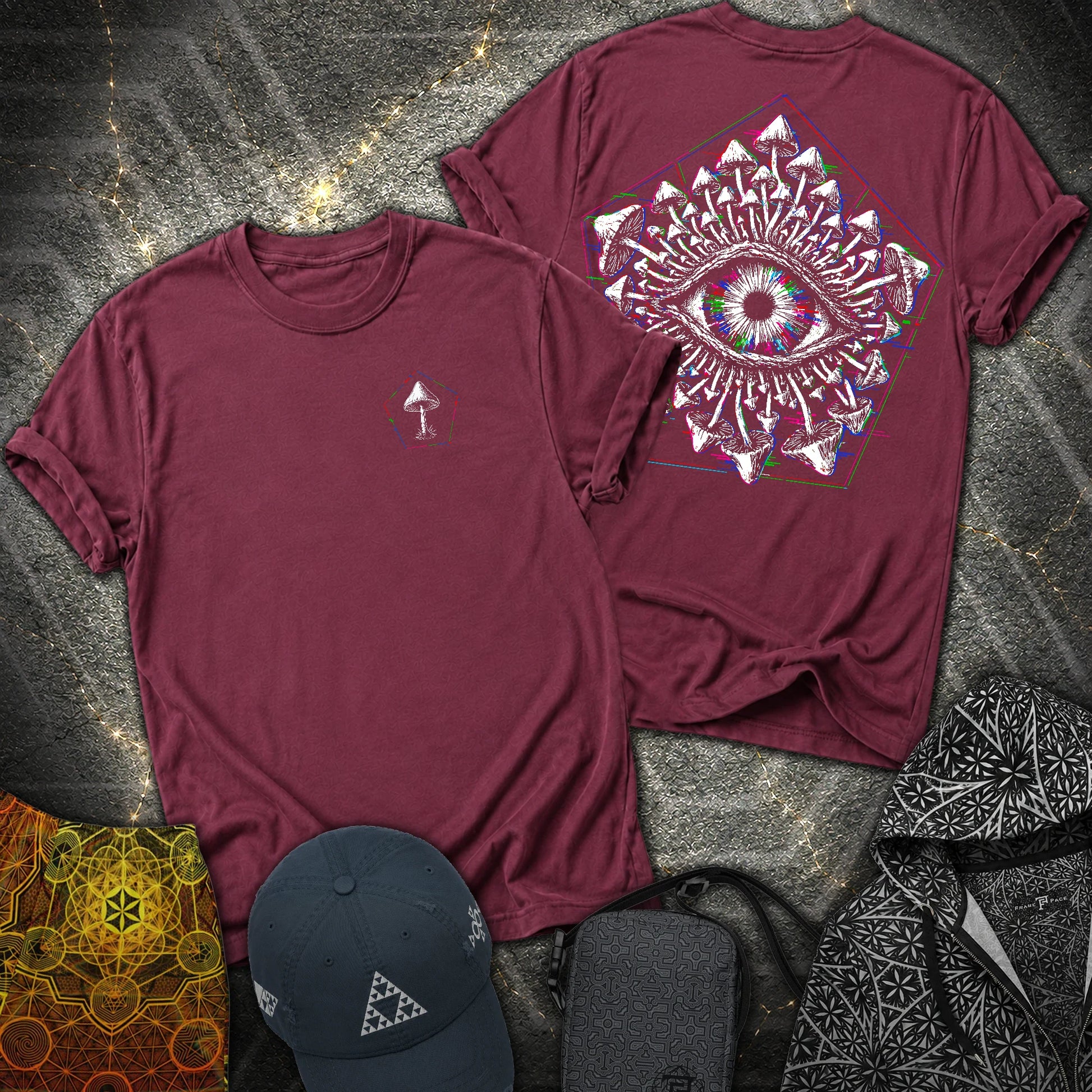 Third Eye Mushroom Front Back 2 Sided T-Shirt - Third Eye Mushroom Front Back 2 Sided T-Shirt - Maroon