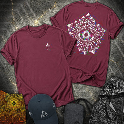 Third Eye Mushroom Front Back 2 Sided T-Shirt - Third Eye Mushroom Front Back 2 Sided T-Shirt - Maroon