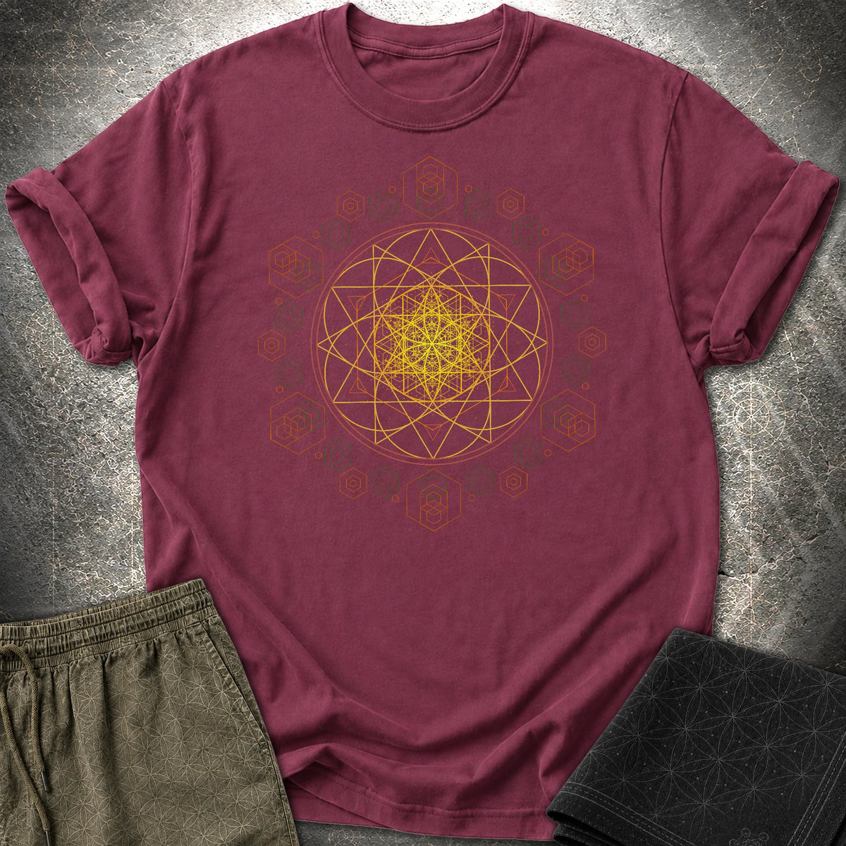 Seed of Life Sacred Geometry Boho Spiritual Psychedelic T-Shirt - Seed of Life Sacred Geometry Boho Spiritual Psychedelic T-Shirt - Maroon