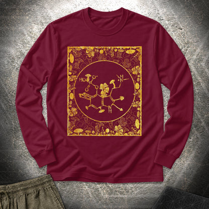 Psilocybin Molecule Mushroom Frame - Psilocybin Molecule Mushroom Frame Long Sleeve Shirt - Maroon