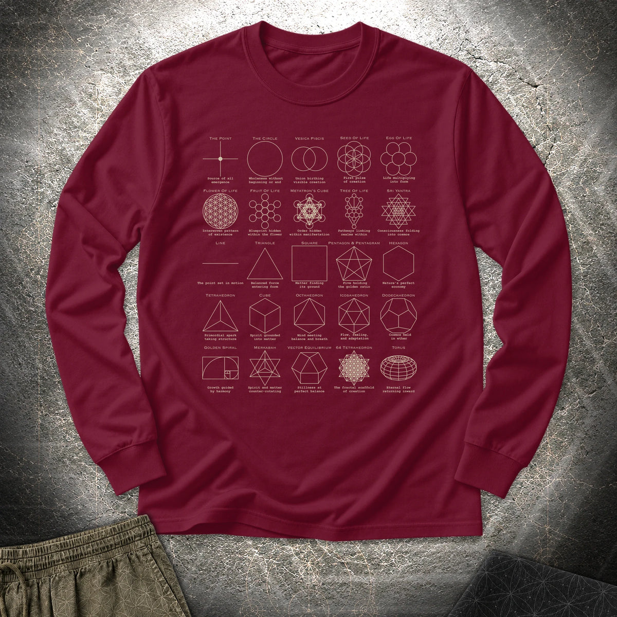 Sacred Geometry Figures - Sacred Geometry Figures Long Sleeve Shirt - Maroon