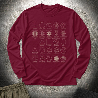 Sacred Geometry Figures - Sacred Geometry Figures Long Sleeve Shirt - Maroon