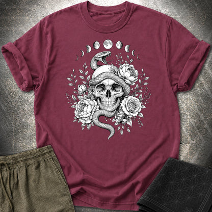 Skull Snake Moon Phases - Skull Snake Moon Phases T-Shirt - Maroon