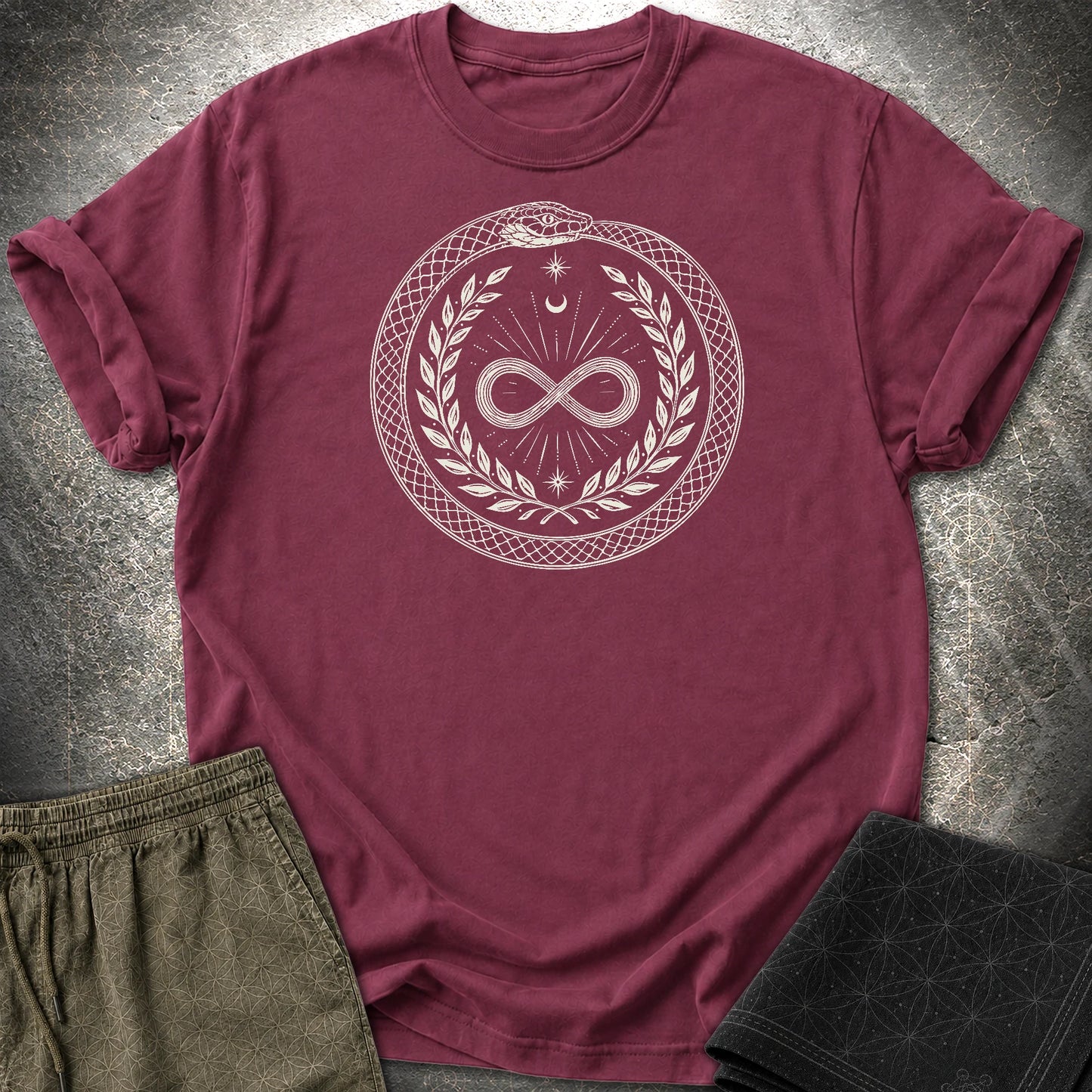 888 Ouroboros Infinity Unisex T-Shirt - 888 Ouroboros Infinity Unisex T-Shirt - Maroon