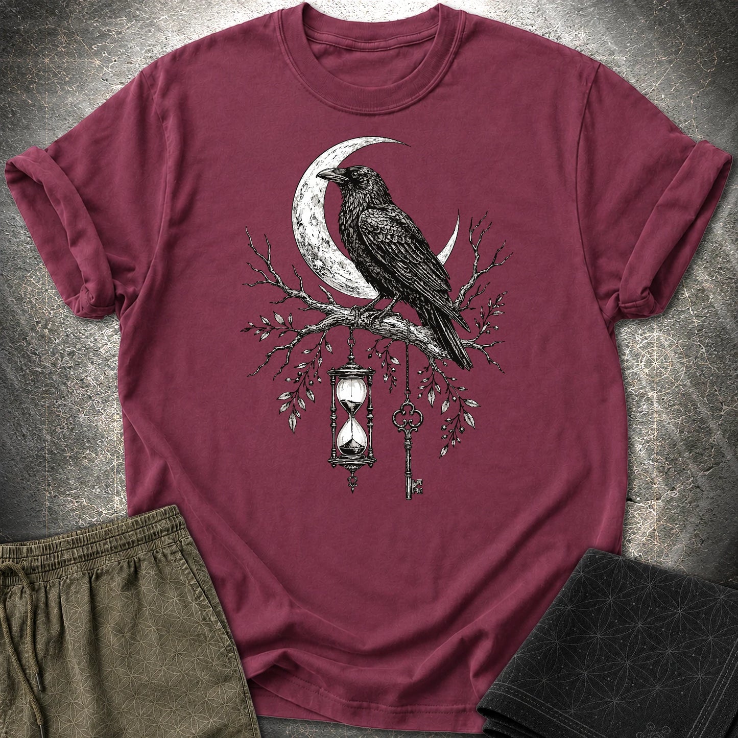 Crow Hourglass Key - Crow Hourglass Key T-Shirt - Maroon