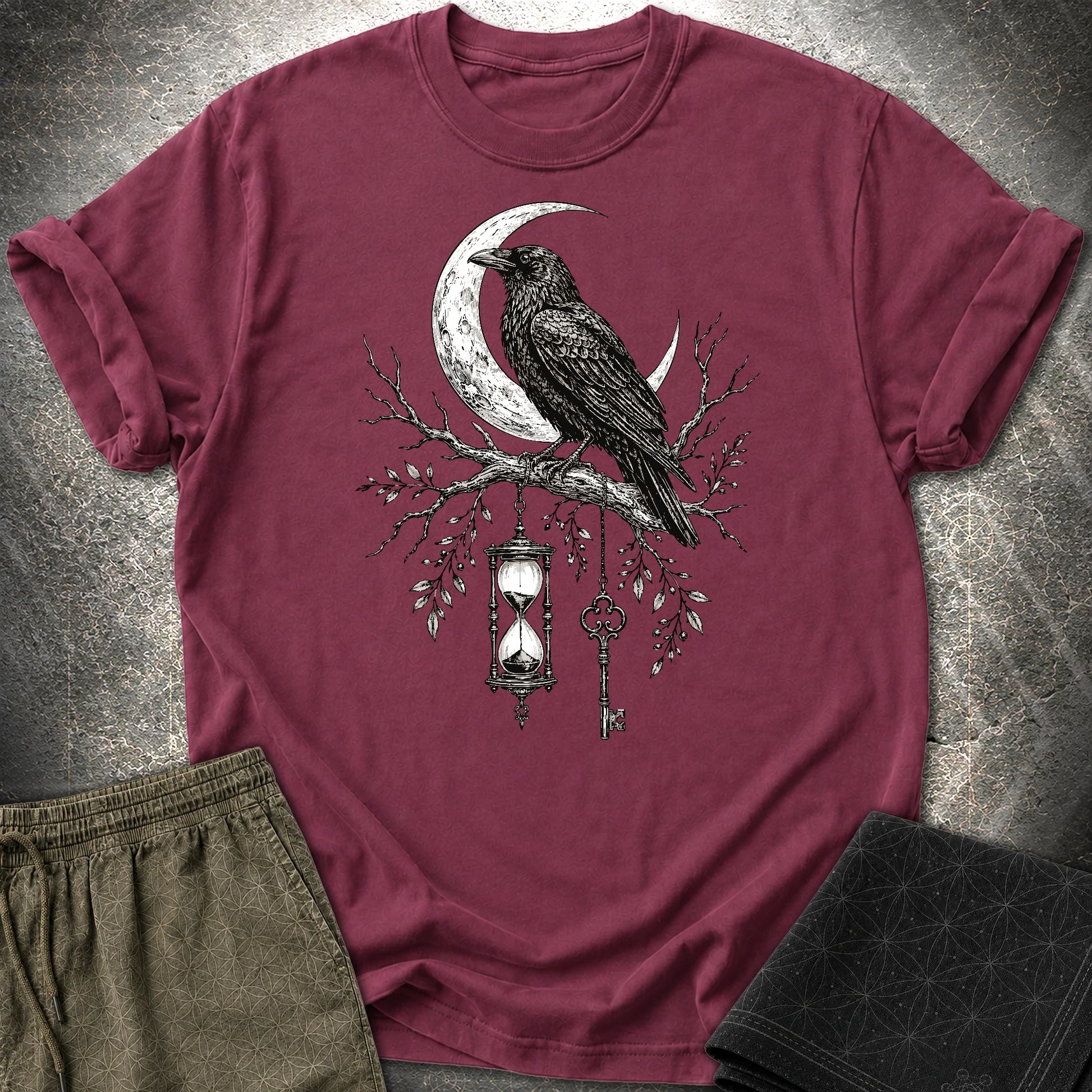 Crow Hourglass Key - Crow Hourglass Key T-Shirt - Maroon