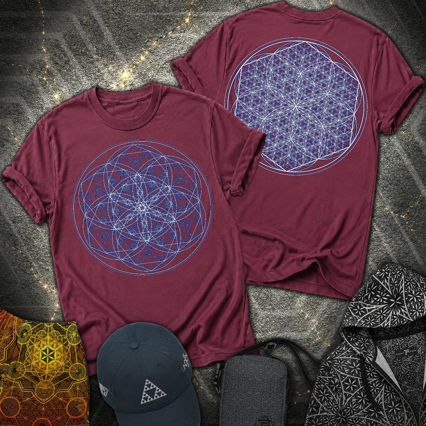 Sacred Flower Grids - Sacred Flower Grids 2 Sided T-Shirt - Maroon