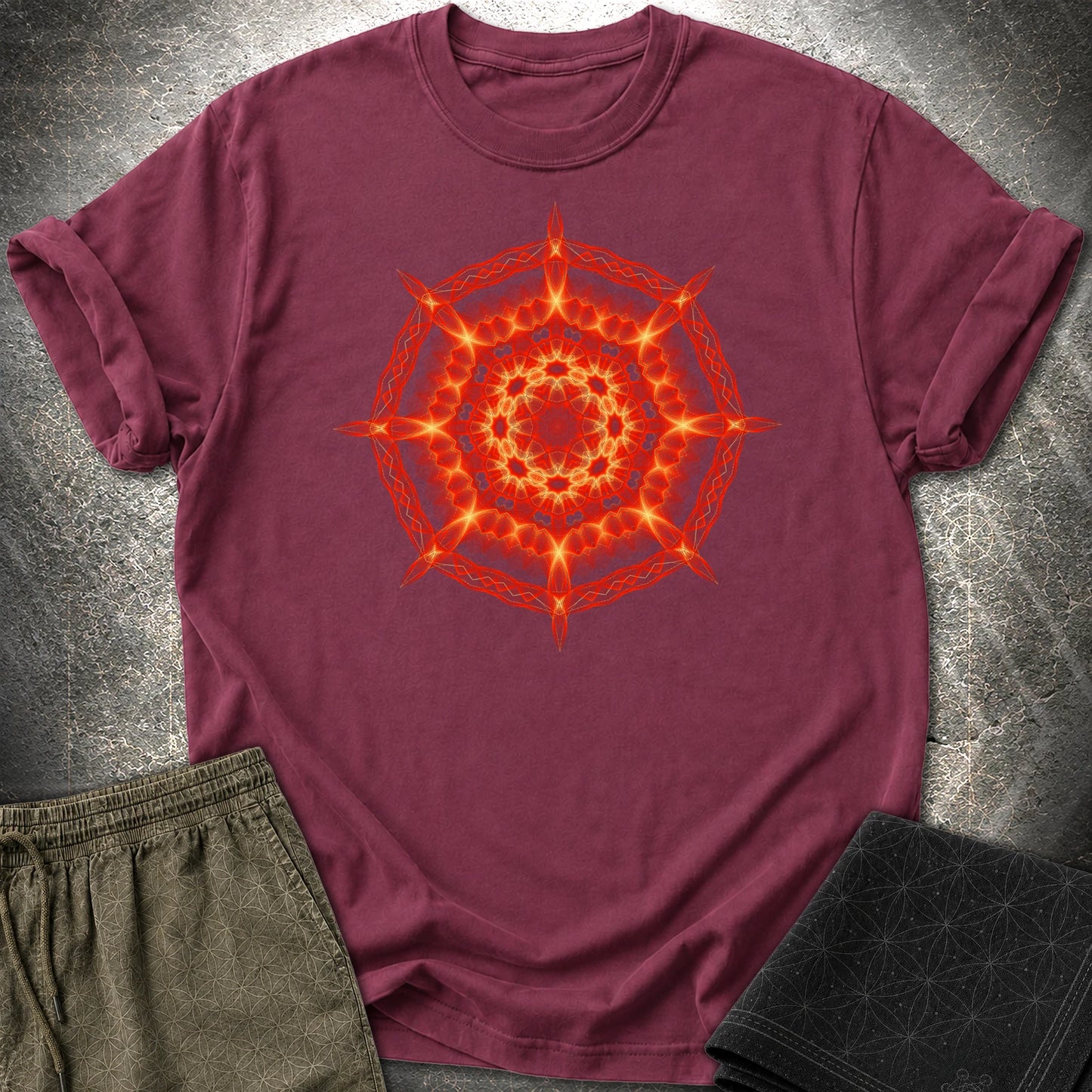 Radiant Geometry Portal Mandala - Radiant Geometry Portal Mandala T-Shirt - Maroon