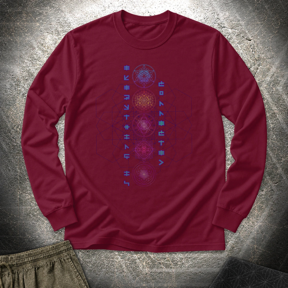 Everything Is Connected Sacred Geometry - Everything Is Connected Sacred Geometry Long Sleeve Shirt - Maroon