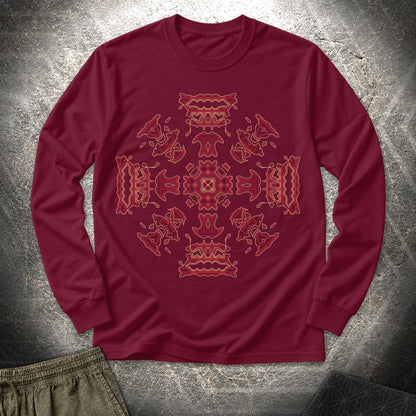Shamanic Faces Geometric Long Sleeve Shirt - Shamanic Faces Geometric Long Sleeve Shirt - Maroon