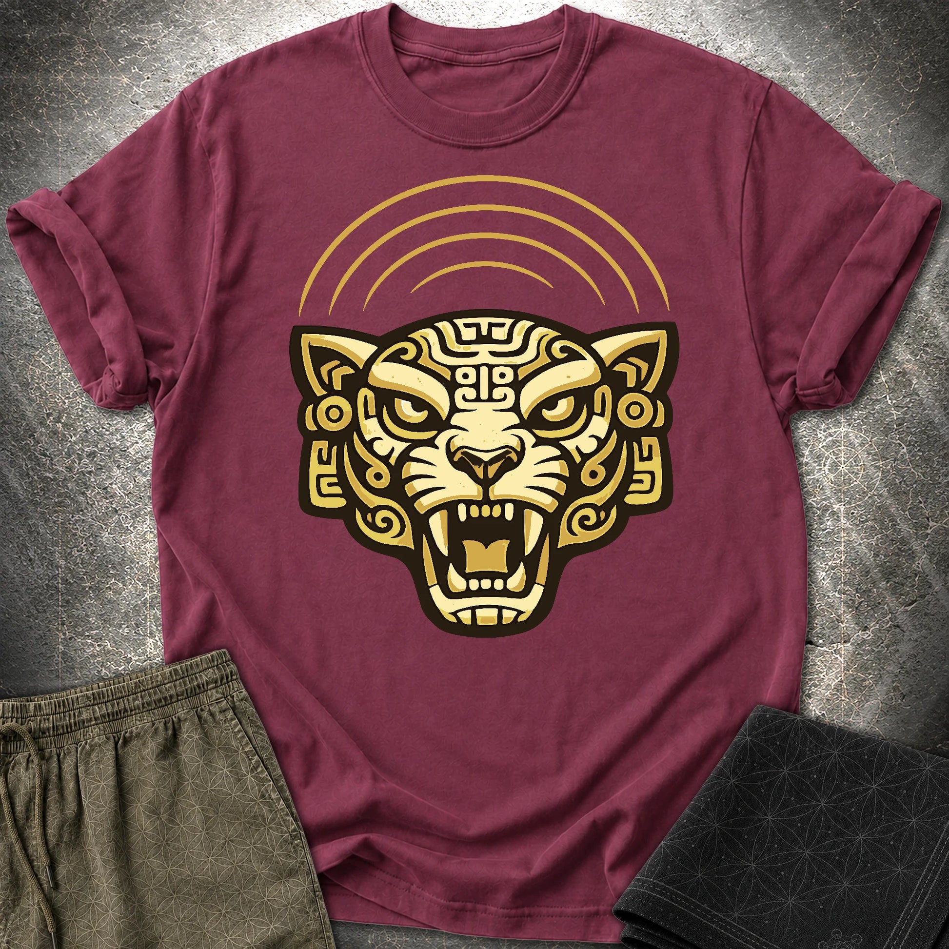 Mayan Jaguar - Mayan Jaguar T-Shirt - Maroon