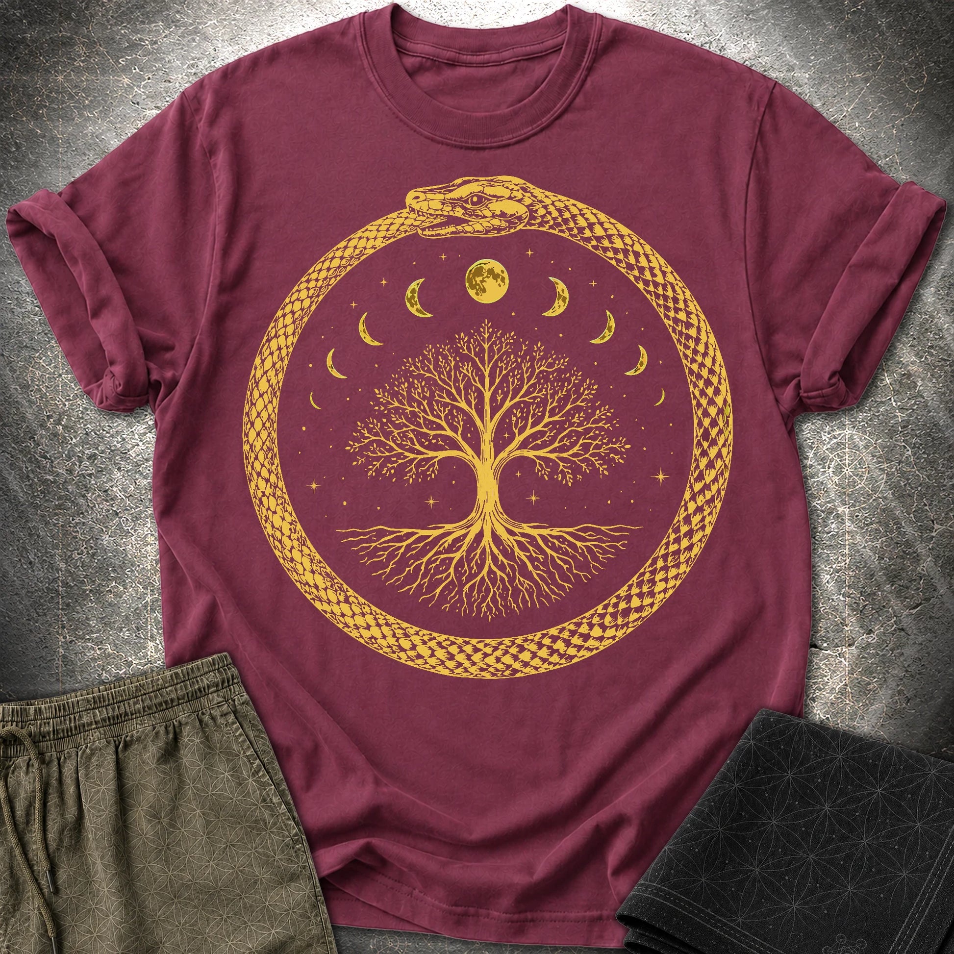 Ouroboros Moon Tree Unisex T-Shirt - Ouroboros Moon Tree Unisex T-Shirt - Maroon