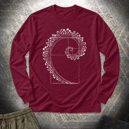 Floral Golden Ratio Spiral - Floral Golden Ratio Spiral Long Sleeve Shirt - Maroon