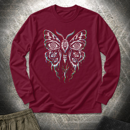 Hypnotic Eye Moth - Hypnotic Eye Moth Long Sleeve Shirt - Maroon