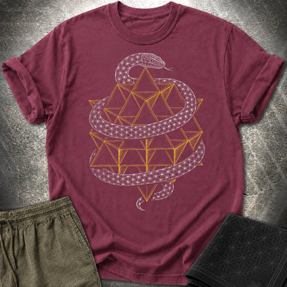 Serpent Tetrahedron Merkaba Geometry T-Shirt - Serpent Tetrahedron Merkaba Geometry T-Shirt - Maroon