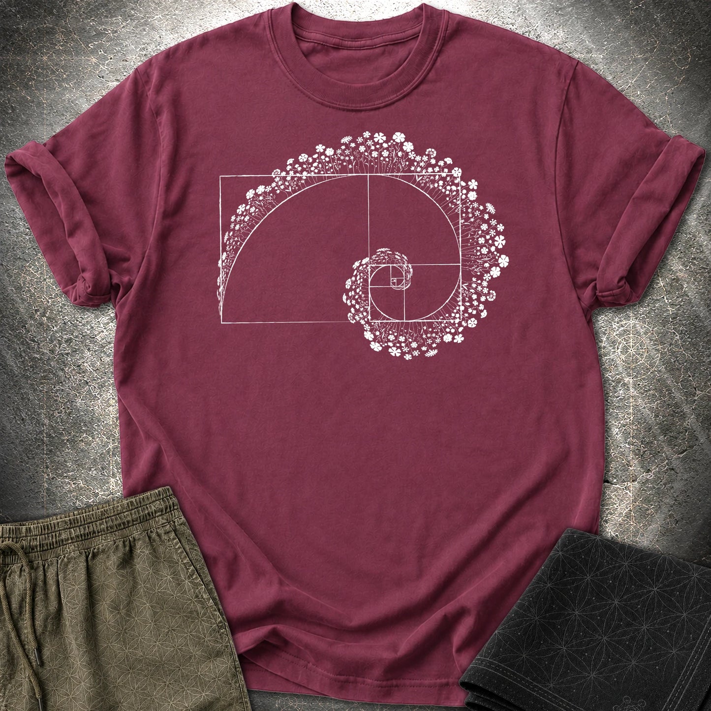 Golden Ratio Flower Spiral T-Shirt - Golden Ratio Flower Spiral T-Shirt - Maroon