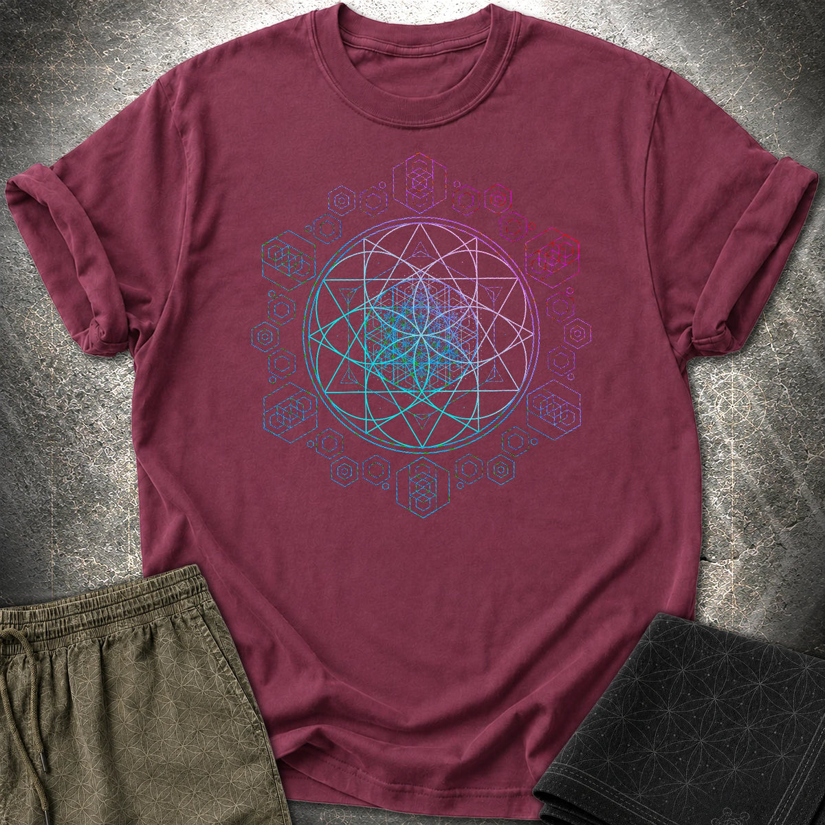 Seed of Life Sacred Geometry Psychedelic Boho T-Shirt - Seed of Life Sacred Geometry Psychedelic Boho T-Shirt - Maroon