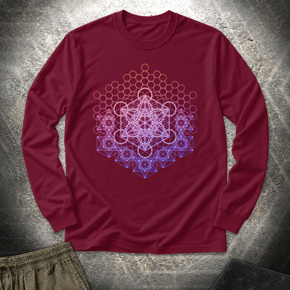 Metatron And Flower Connection - Metatron And Flower Connection Long Sleeve Shirt - Maroon