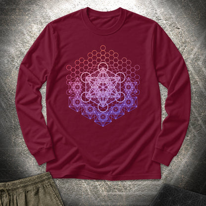 Metatron And Flower Connection - Metatron And Flower Connection Long Sleeve Shirt - Maroon