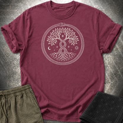 888 Ouroboros Tree T-Shirt - 888 Ouroboros Tree T-Shirt - Maroon