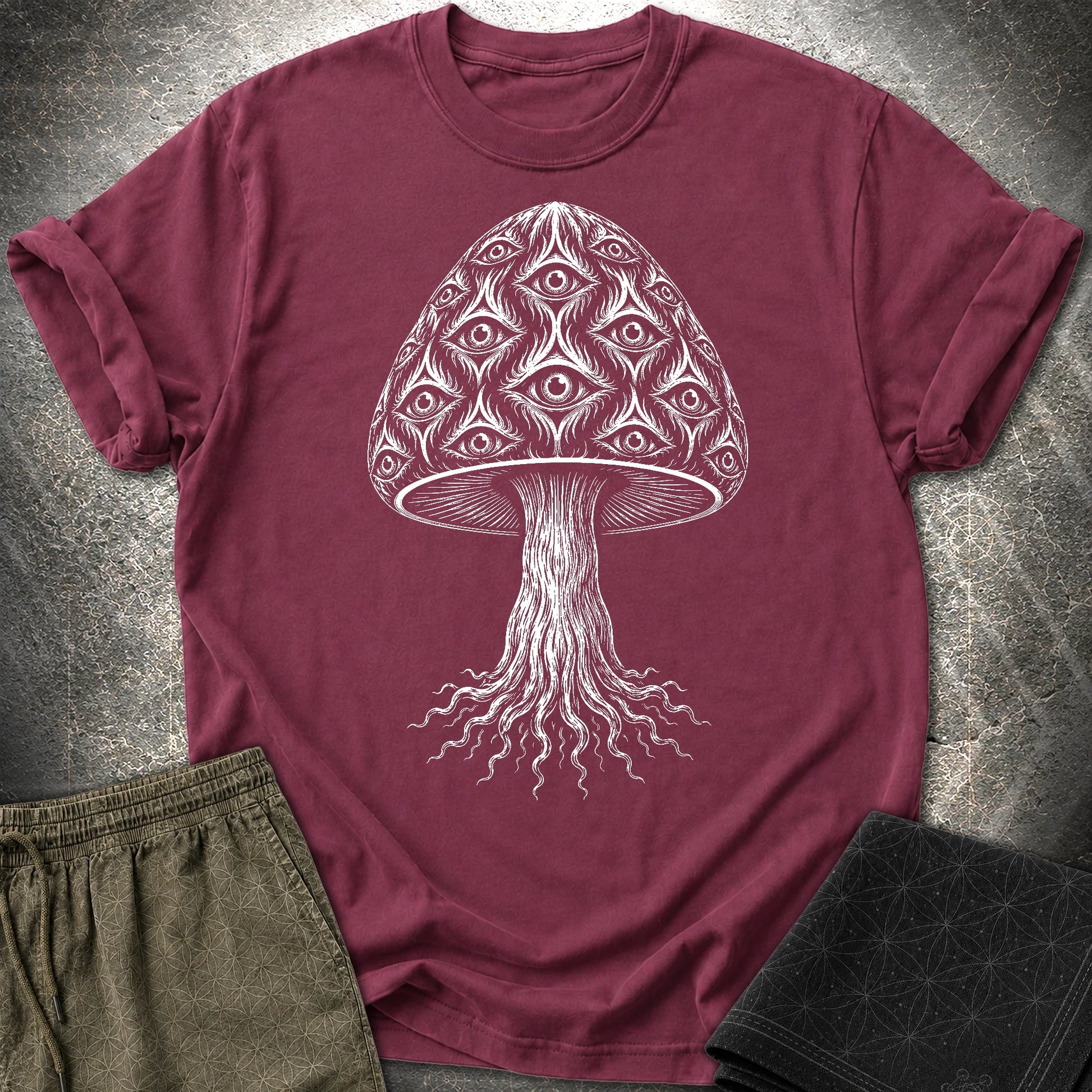 All-Seeing Mushroom - All-Seeing Mushroom T-Shirt - Maroon