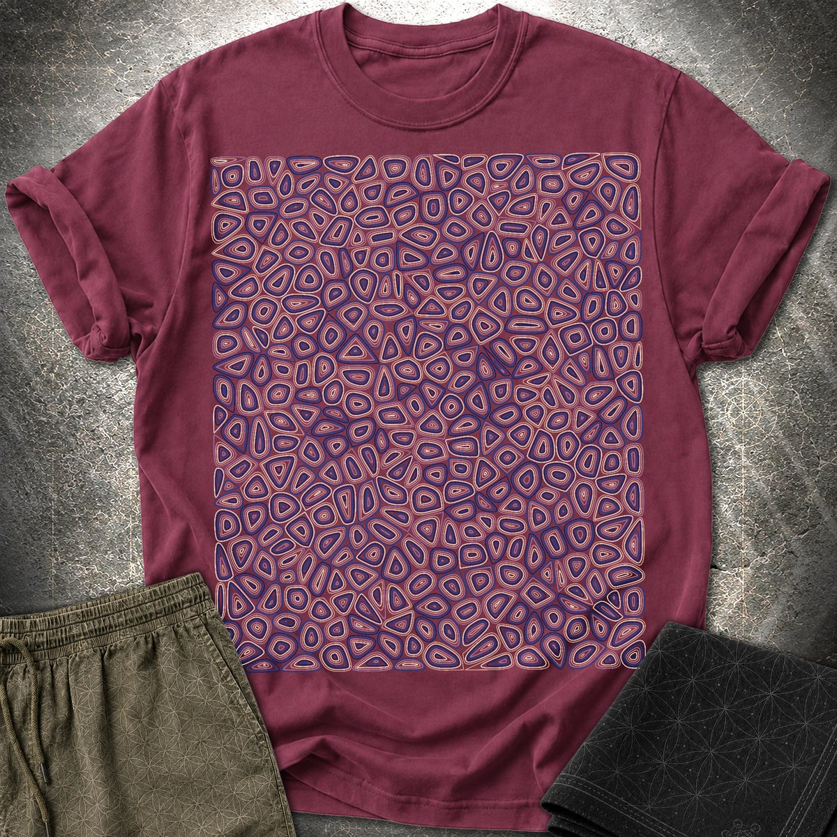 Psychedelic Boho Groovy Abstract Pattern T-Shirt - Psychedelic Boho Groovy Abstract Pattern T-Shirt - Maroon